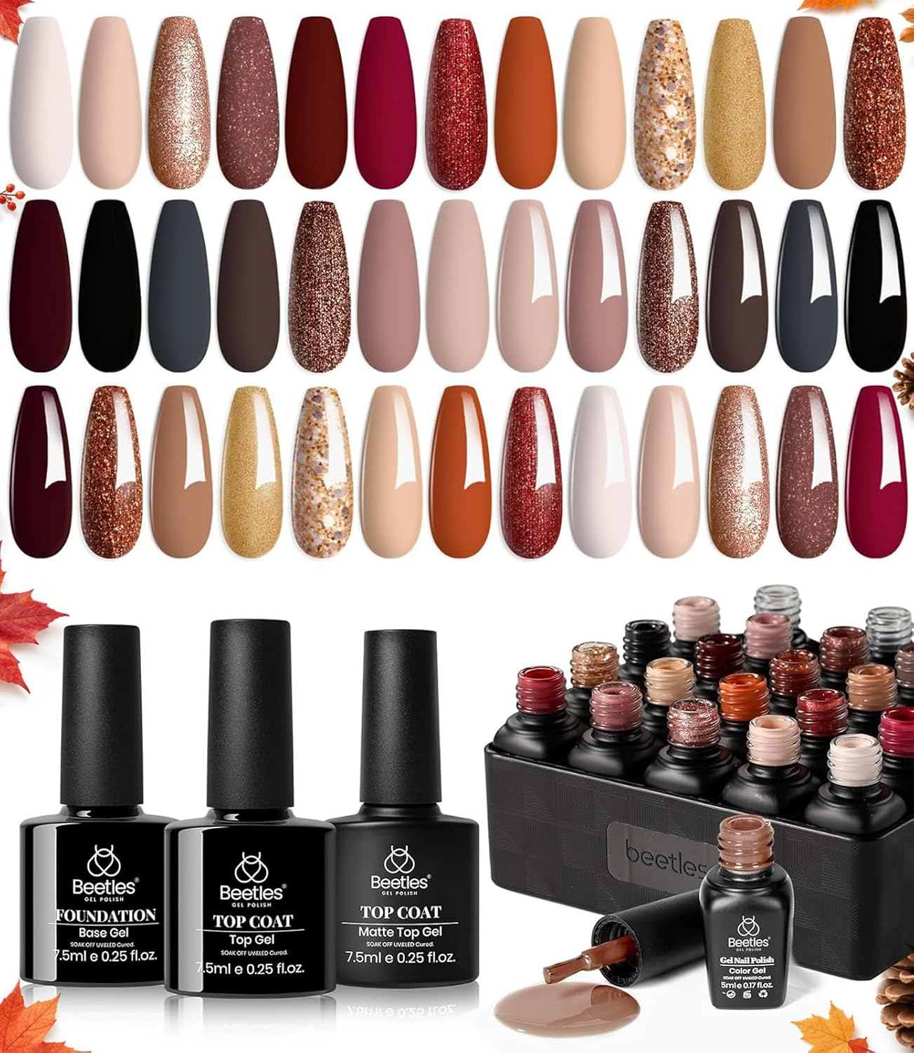 Beetles Winter Gel Polish Set, 20 Colors Brown Burgundy Red Nude Pink Gel Beetles Winter Gel Polish Set, 20 Colors Brown Burgundy Red Nude Pink Gel